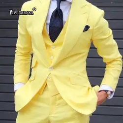 Yiwu мужские sa 2018 мужские костюмы с брюками Yellowe свадебные костюмы для мужчин trajes de hombre 3 шт. мужские костюмы Slim Fit Жених костюм 2017