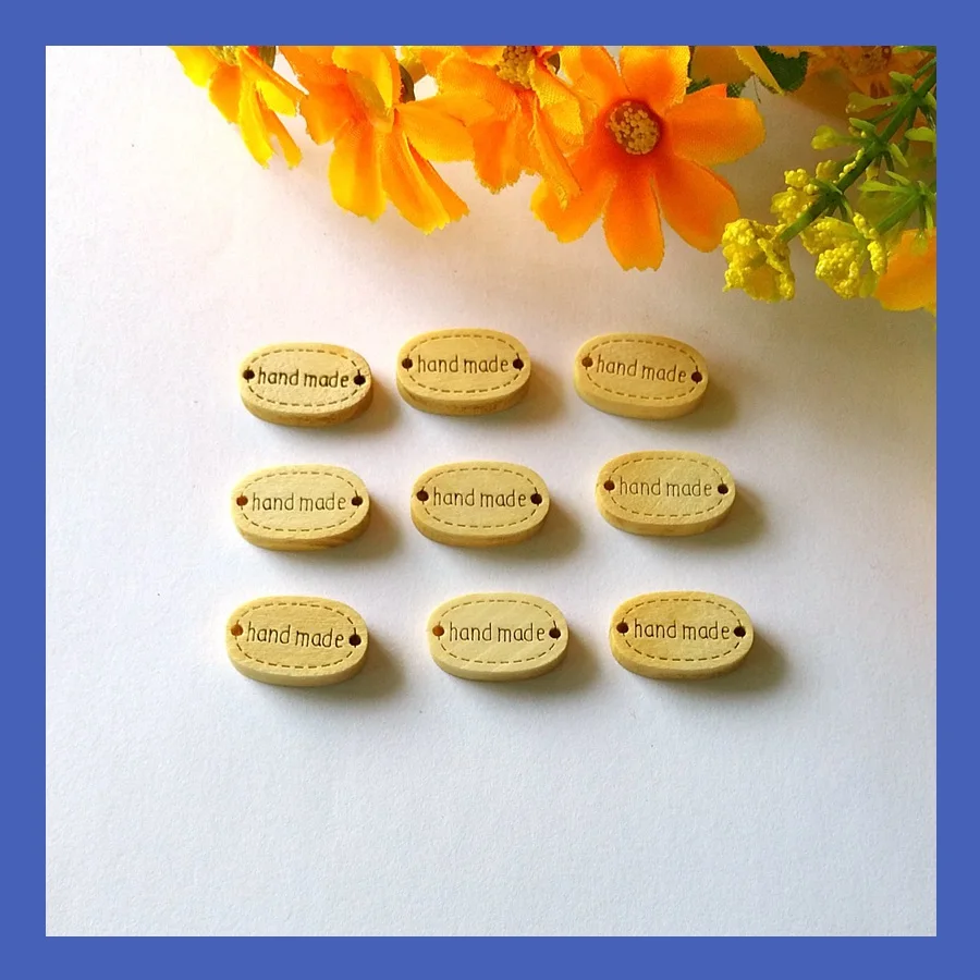 

Wholesale 200 Pcs 2 Holes Wood Sewing Buttons Scrapbooking ''Handmade'' 19x12mm DIY Craft Jewelry Finding botoes decorative
