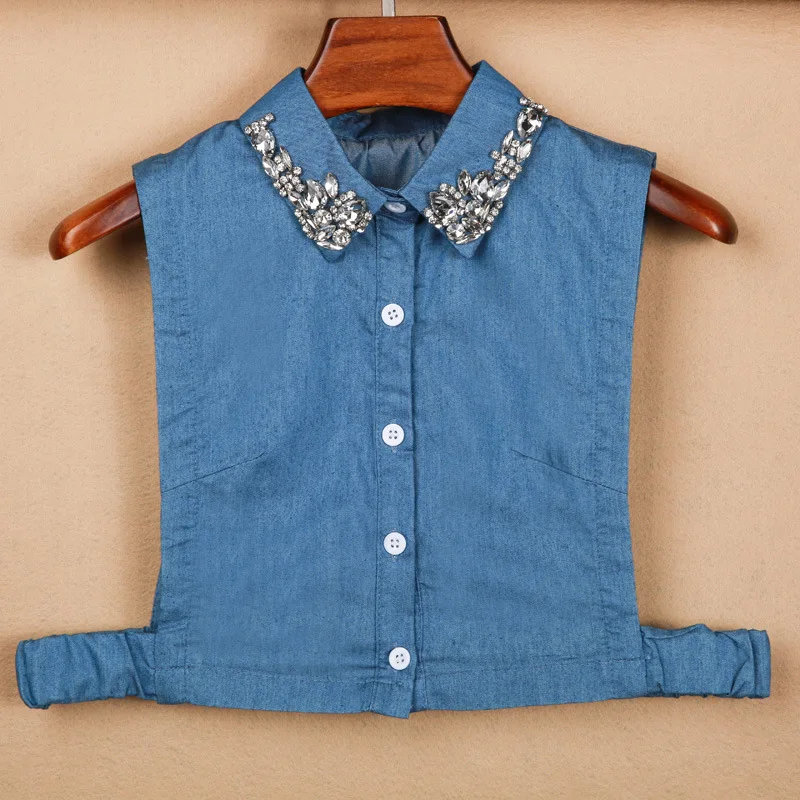 

New female hand nail drill fake collar cowboy blue jeans color professional commuter shirt embroidery Decorative collar