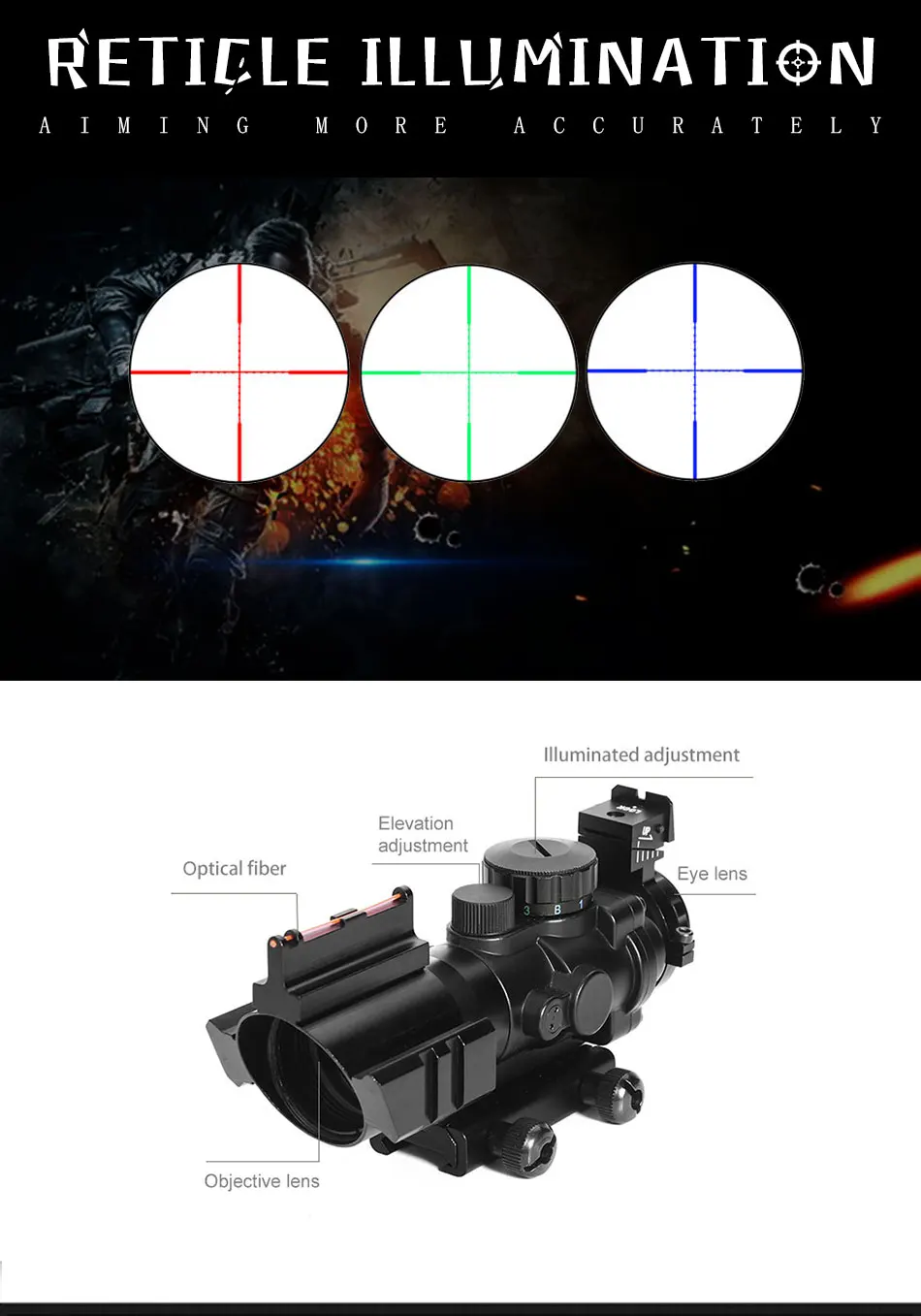 Охотничий прицел Robin охотничий 4x32 ACOG рефлекс тактический Красный Зеленый с подсветкой Оптика прицел с 20 мм ласточкин хвост