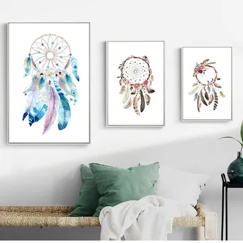 

3 Color Nordic Simple Painted Dream Catcher Feather Poster HD Printed on Canvas Living Room Wall Art Picture Home Decor Painting