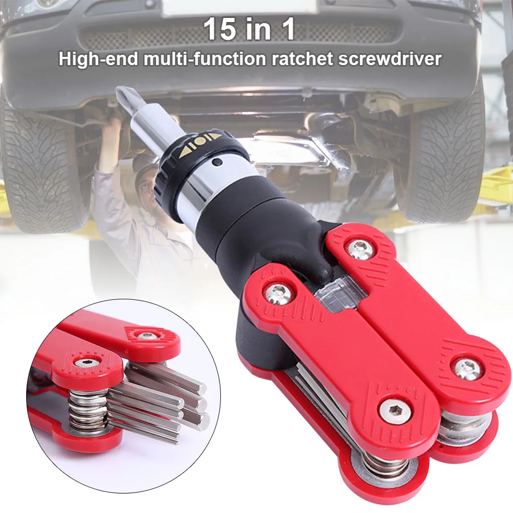 

15 in 1 Ratchet Screwdriver Folding Hex Key Wrench Adjustable Handle for Best Torque CLH@8