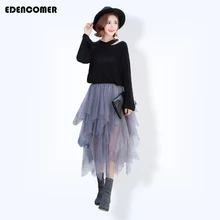 Модная Тюлевая стандартная юбка Корейская женская натуральная однотонная бальная юбка длинные юбки тюль винтажная имперская юбка осень новая