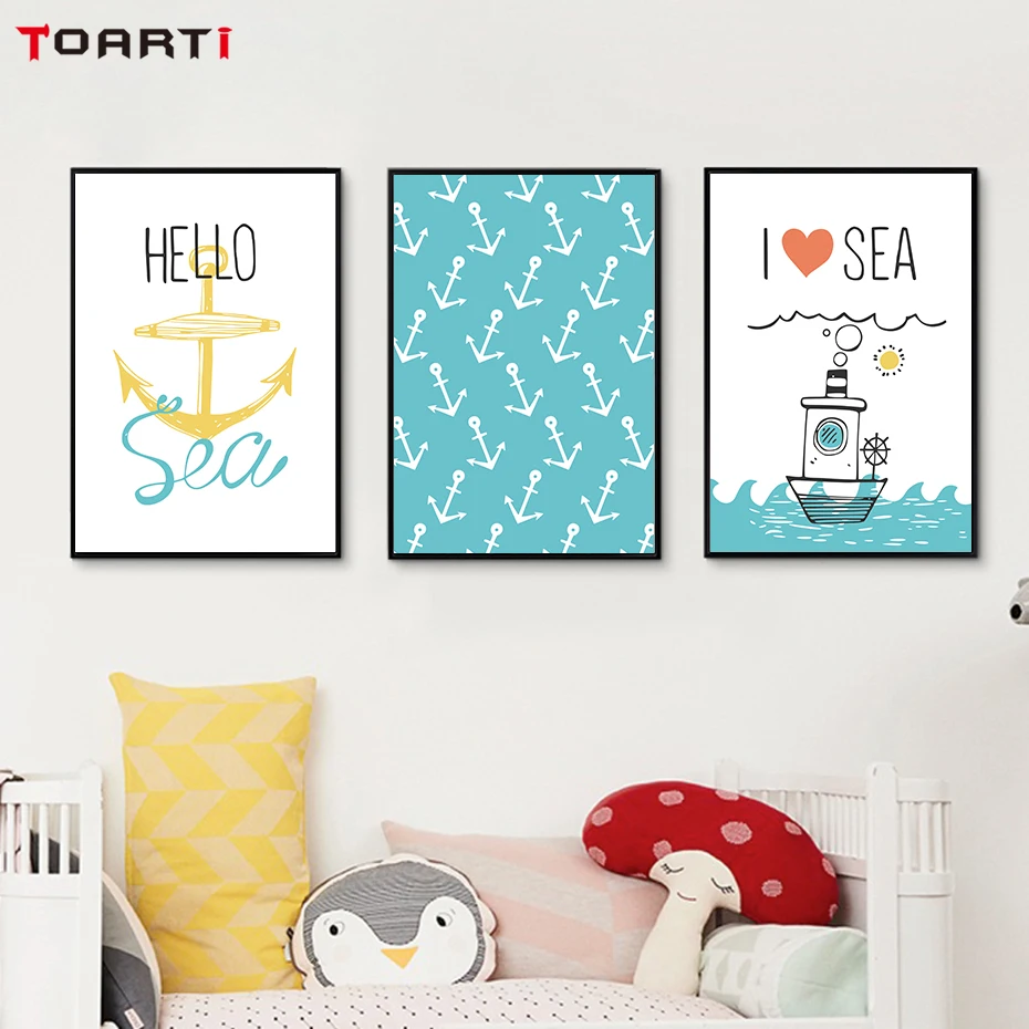 Cartoon Anchor Ship Wall Art Painting  (4)