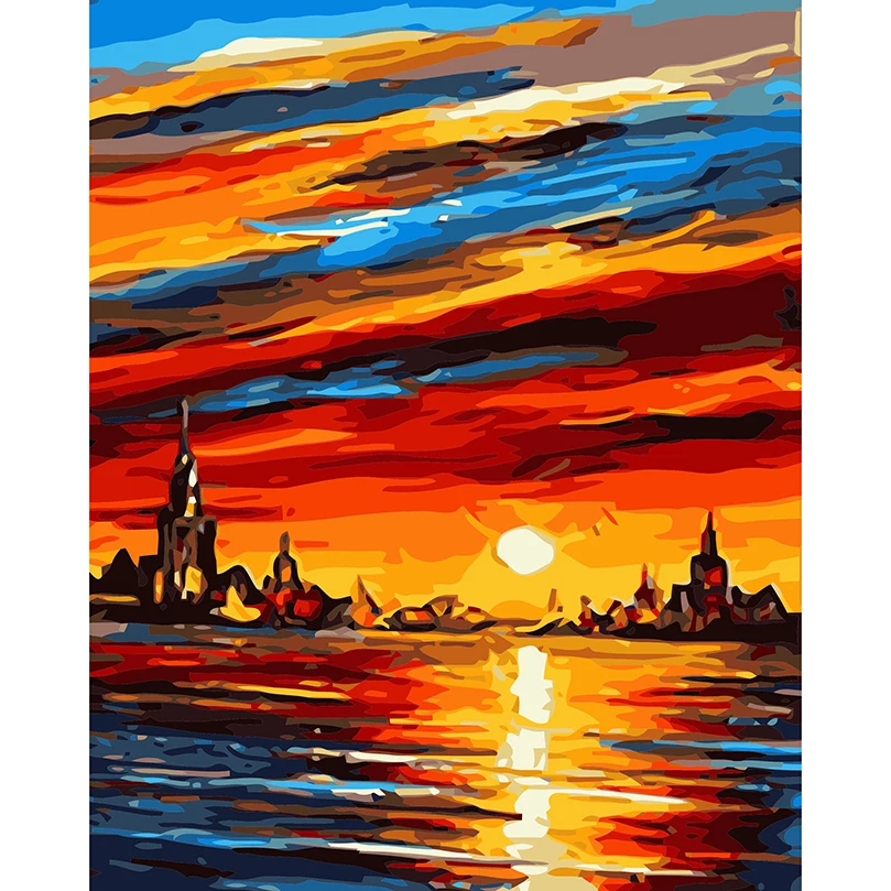 614 39 De Réductionmer Coucher De Soleil Peintures Sur Toile Avec Cadre Décoration De La Maison Peinture à Lhuile Par Numéros Paysage Photos