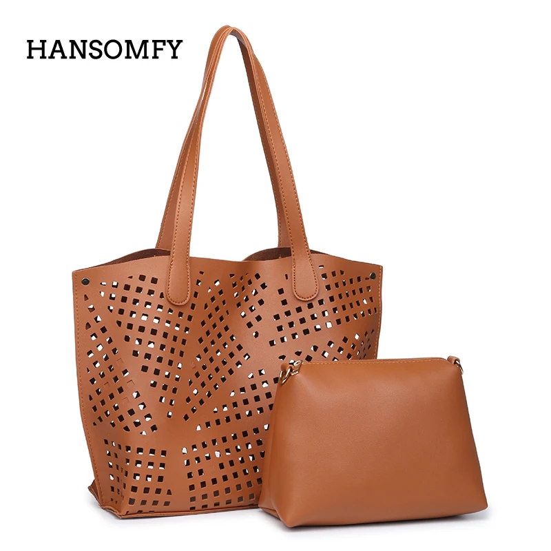 Fashion Solid Colors Compostie Bags Casual Hollow Out Women Versatile Handbags Interior Zipper Pocket Satchrls Shape Ladies Bag | Багаж и