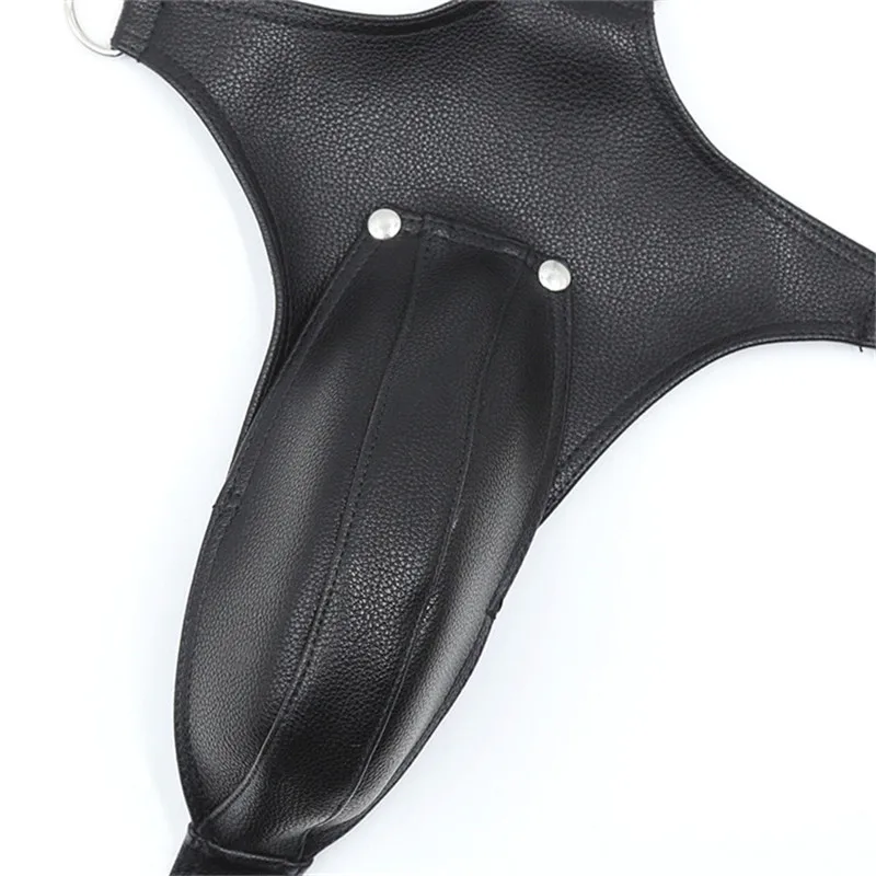 Fetish men latex pants Black Adjustable PU Leather Porno lingerie mens bondage underwear Sexy Costumes Erotic Lingerie
