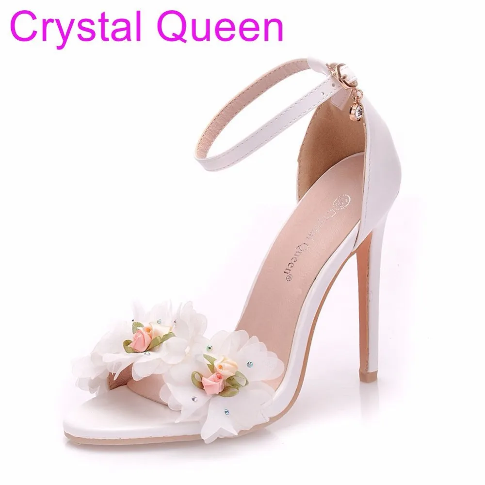 

Crystal Queen 11cm Open Toe Women Shoes Fashion High Heels Sandals Women Pumps Peep Toe Thin Heel Sandals White Wedding Shoes