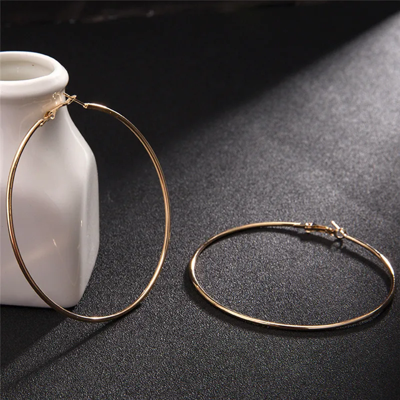 2017 Big Circle Smooth Large 8cm 10cm Fashion Gold Silver Hyperbole Ear Metal Hoop Earrings women
