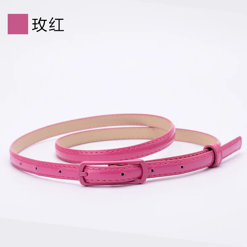 Candy Color Patent Leather Belt Sweetness Womens PU Leather Belts Thin Skinny Waistband Adjustable Belt Woman Belts For Dress - Цвет: rose red