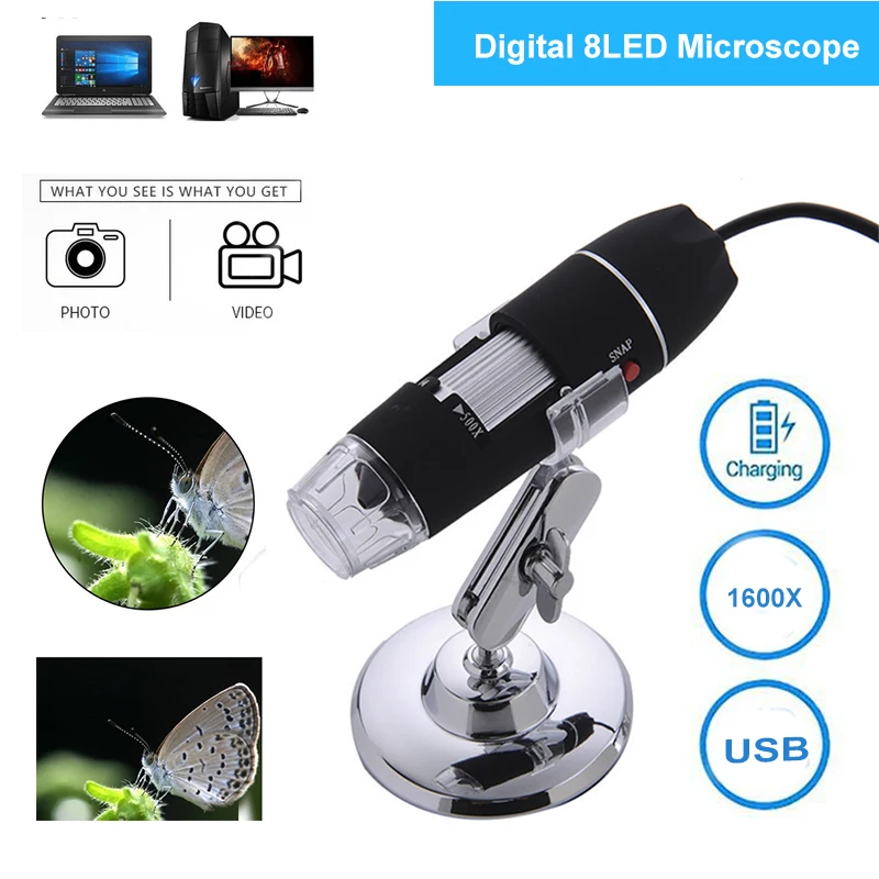 

1600X LED Digital Microscope USB Microscopio Endoscope Camera LED Microscope Metal Base Portable Hand Held Endoscope