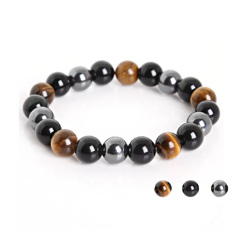 Bracelet Perles œil De Tigre, œil De Taureau, Hématite Et Agate - Fait Main, Taille Sur Mesure - Neuf