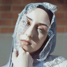 Женский однотонный хлопковый кружевной шарф, голова хиджаб, цельное покрытие, шали из фуляра, femme, повязка на голову, исламский мусульманский магазин хиджаб