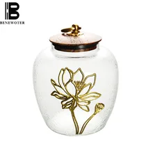 Дзен творческий ручной работы позолоченные лотоса шаблон контейнеры для чая стеклянный чай Caddy орех герметичный канистра банка для хранения еды чай украшение для церемонии