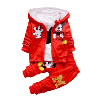

2018Baby Kids Girls Minnie Clothing Set Children Autumn 3 Pcs Sets Hooded Jacket Coat Vest Suits Cotton Boys Cartoon Clothes