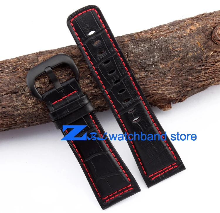 

The high quality Leather Watchband 28mm Black with red stitched Strap for Friday Men Watch watch band accessories