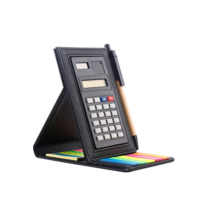 

Creative multifunctional calculator office supplies stationery notes sticky set mini portable notebook leather with a pen