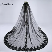 Элегантные невесты белый свадебная вуаль цвета слоновой кости собор Длина кружево Аппликация сетки 3 М длинные один ярус Фата с расческой