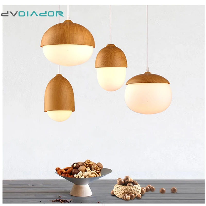

Slope lamps Pendant Lights Wood Village Restaurant Bar Coffee Dining Room E27 Nut LED Hanging Light Fixture light
