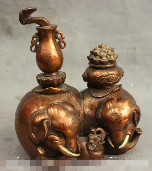 

S2128 8" Folk Chinese Auspicious Pure Bronze Wealth RuYi Vase Pot On Elephant Statue discount 30% (C0324)