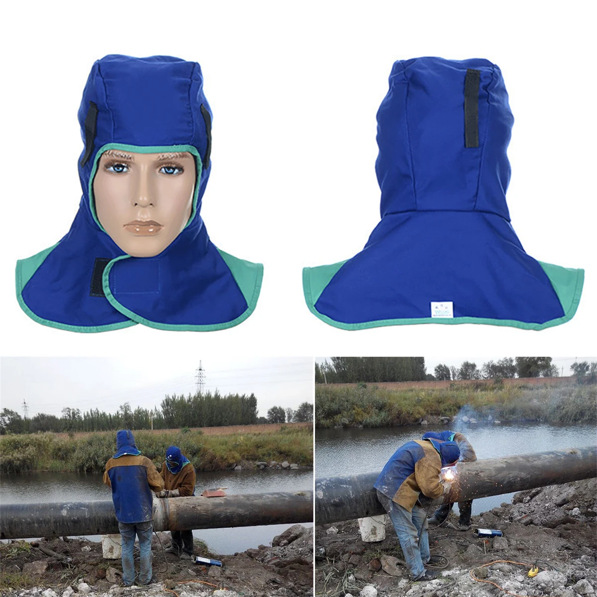 Flame Retardant Welding/Torching Hood Neck Helmet Head Cap Cover Blue