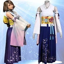 Final Fantasy X Yuna платье косплей костюм, полный набор кимоно для Хэллоуина костюмы для женщин длинное платье