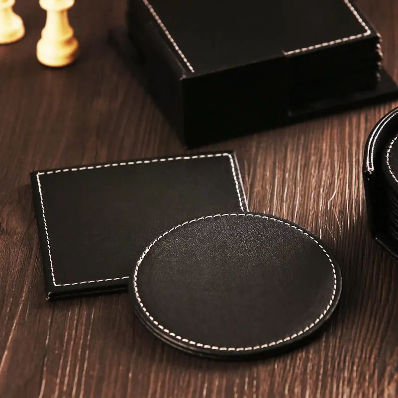 Buy Luxury PU Leather Coaster Cup Mats Pads Round