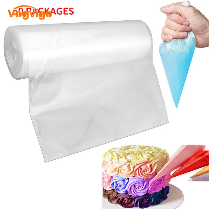 

VOGVIGO 50Pcs Roll Disposable Tear-off Pastry Bags Cake Icing Piping Bag Thickened Cream Cake Embroidery Flower Bag