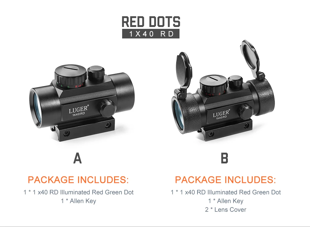 Тактический фонарь 1X40 Red Dot прицел Красная Подсветка Красный Зеленый Регулируемый Коллиматорный прицел охотничий оптический с 11 мм/20 мм ласточкин хвост