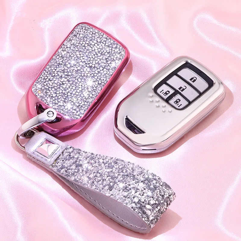 Роскошный алмаз ключи чехол, держатель для ключа цепи для Honda Civic 10th пилот CR-V MK10 Accord Spirior XR-V 2/3/4 кнопки дистанционного ключа для защиты