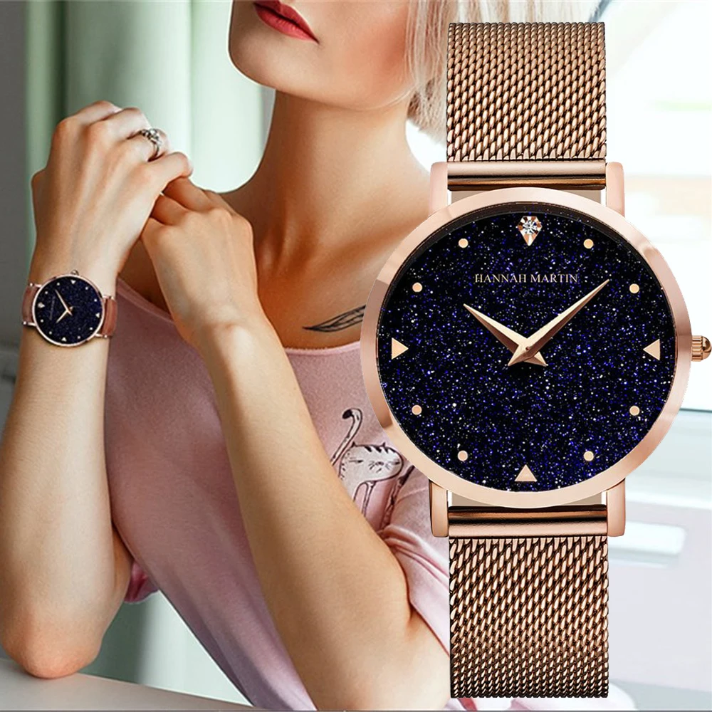 Women Watches Japan Quartz Movement Luxury Brand Fashion Starry Sky