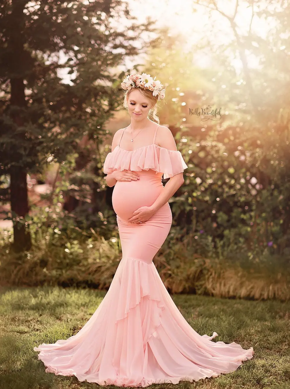 Платье для беременных с гофрированным воротником и открытыми плечами; реквизит для фотосессии; платье для беременных; Платье для фотосессии