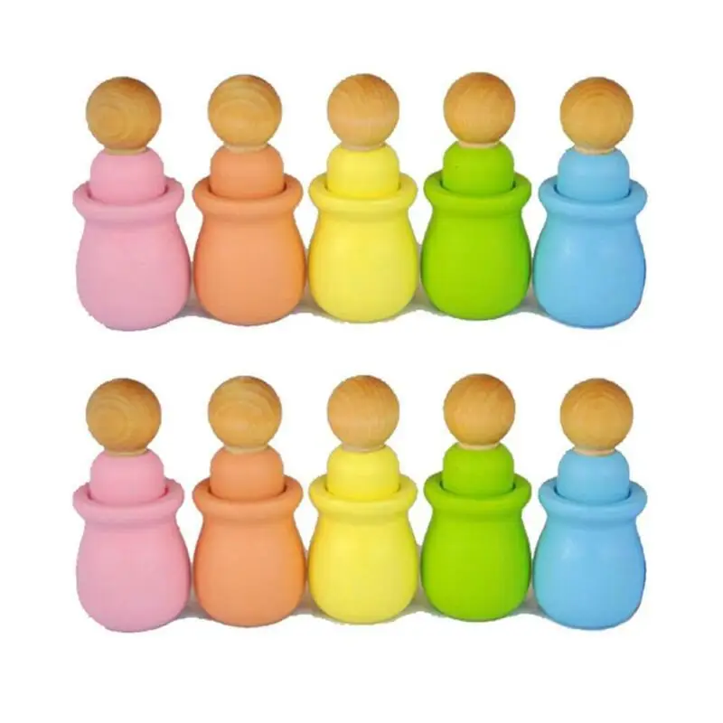 

10pcs/Set Wooden Peg Dolls Unfinished DIY Decor For Paint Stain People Nesting