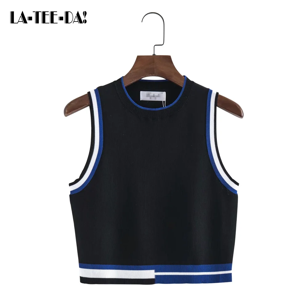 LTD1198187 новый полосатый вязаный безрукавка укороченный Топ женский цветной