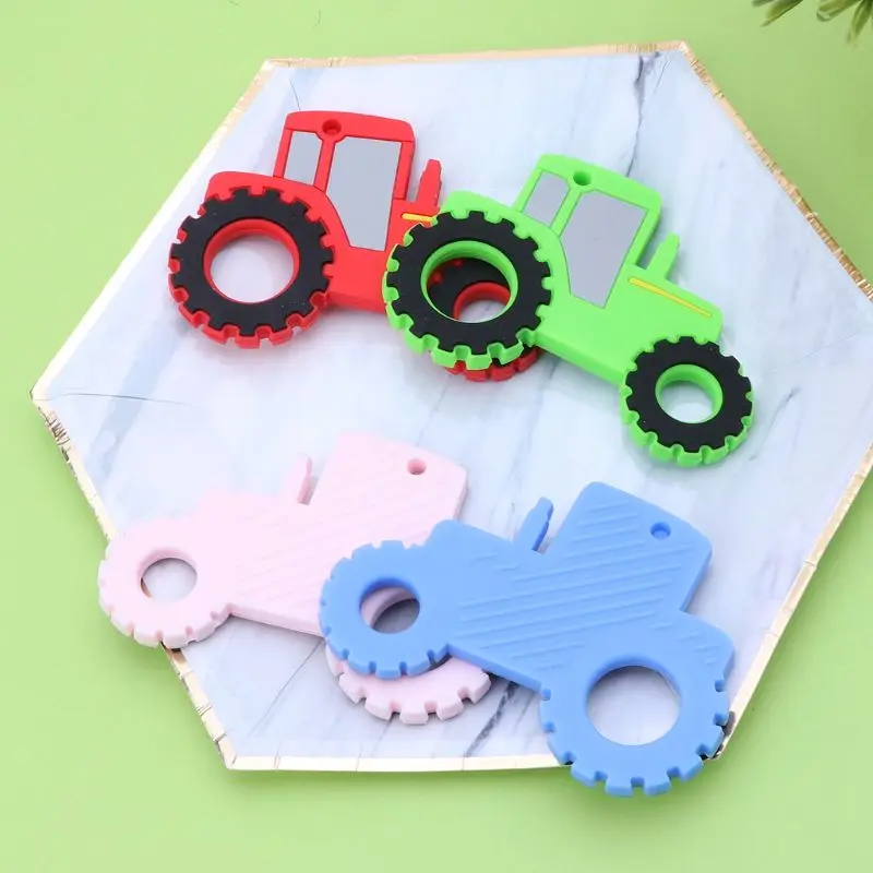 

Baby Silicone Teethers BPA Free Teething Toy Cute Car Shape Baby Ring Teether Silicone Beads DIY Chain