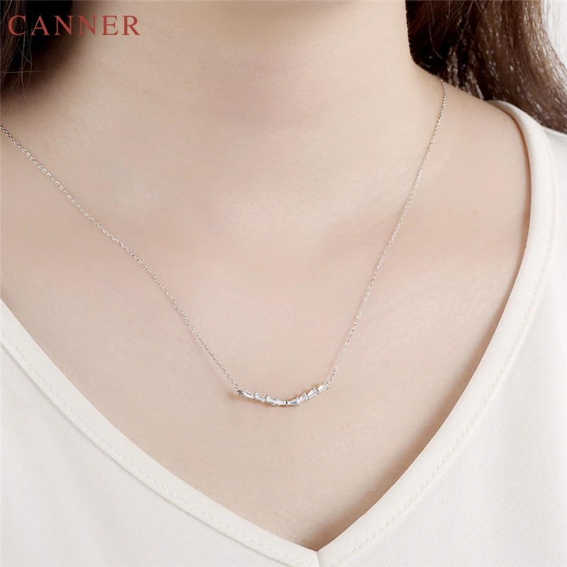Simple Row Zircon Bar Necklaces Pendants Elegant Jewelry 925 Sterling Silver Chain Necklace Women Girls Gifts collar mujer C40