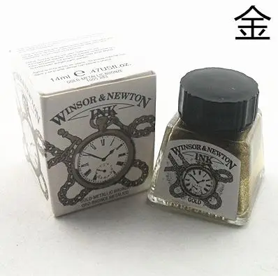 Winsor& Newton металлические чернила 14 мл Краска серебро золото черный для Dip Pen - Цвет: Gold