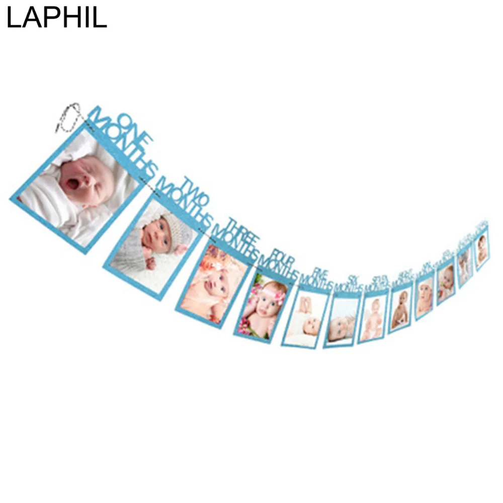 

LAPHIL Baby 1st Birthday Banner 12 Month Photo Frame Bunting First Birthday Decorations Boy Girl My 1 Year Party Supplies Blue