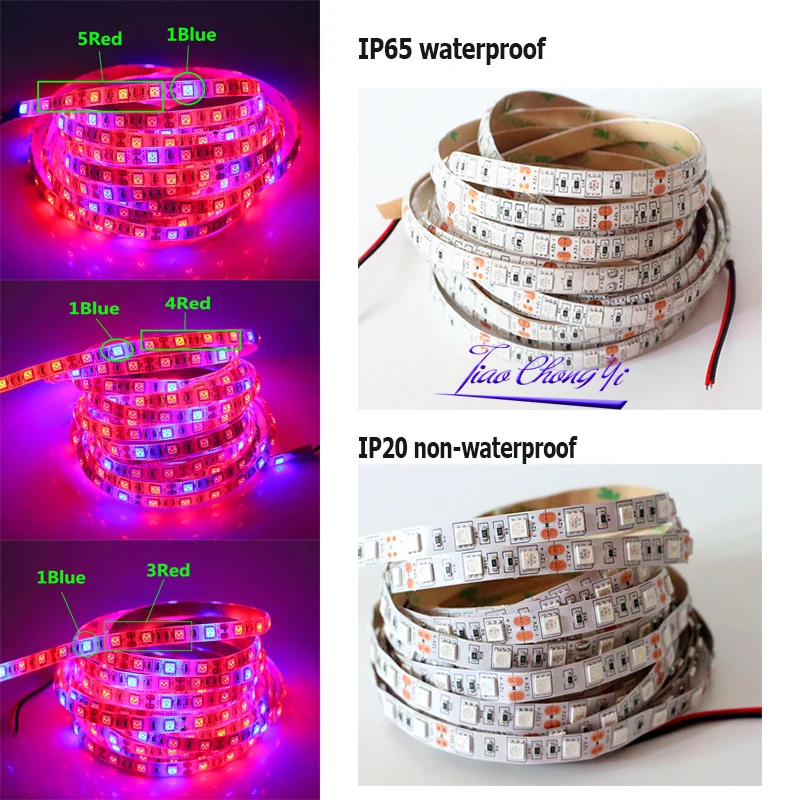 0.5-5 м Водонепроницаемый 5050 растут светодиодный гибкая Клейкие ленты Light 3/4/5 Красный 1 синий