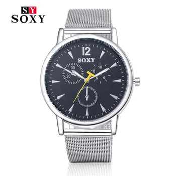 

Fashion brand SOXY Watches Men Business watch Stainless Steel strap Quartz-watch Ultra Thin Dial Clock man relojes masculino PIC