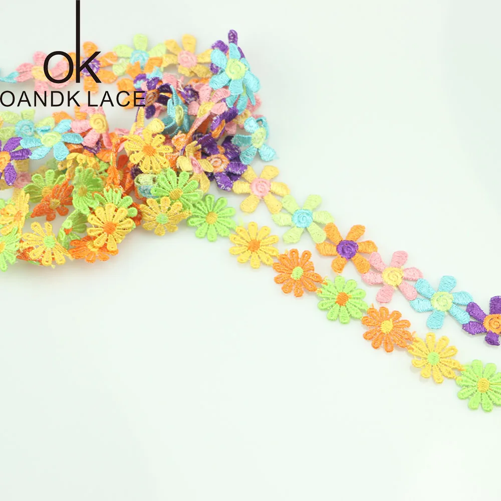 2 ярда 25 мм полиэфирная нить цветной цветок кружева метр отделка швейная Dentelle DIY шнур кружева волосы ювелирные аксессуары для одежды