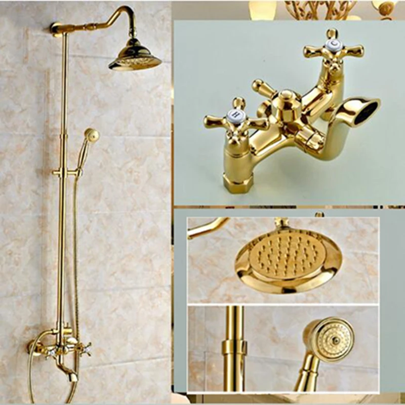 Wall Mounted Golden Brass Elegant Round Rain Shower Head Tub Spo