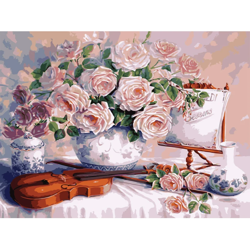 Розовая роза и скрипка ручной работы краски высокое качество холст Красивая краска ing по номерам Сюрприз подарок большое свершение