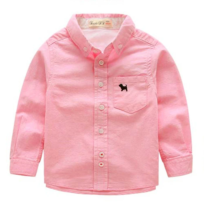 Лидер продаж детские рубашки для мальчиков из хлопка Футболки с длинными рукавами Новые весенние повседневные детские школьные рубашки для мальчиков рубашка со сплошным верхом - Цвет: Розовый