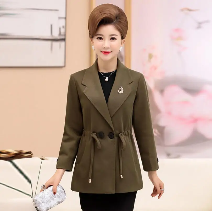 Fashion middle aged women's jacket Autumn female plus size Drawstring Slim waist Coat Overcoat Women Elegant Windbreaker w83