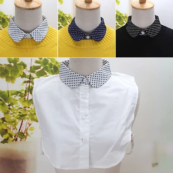 

Women Pure Color Wave Point Pattern Lapel Choker Necklace Shirt Fake False Collar Cloth Accessories