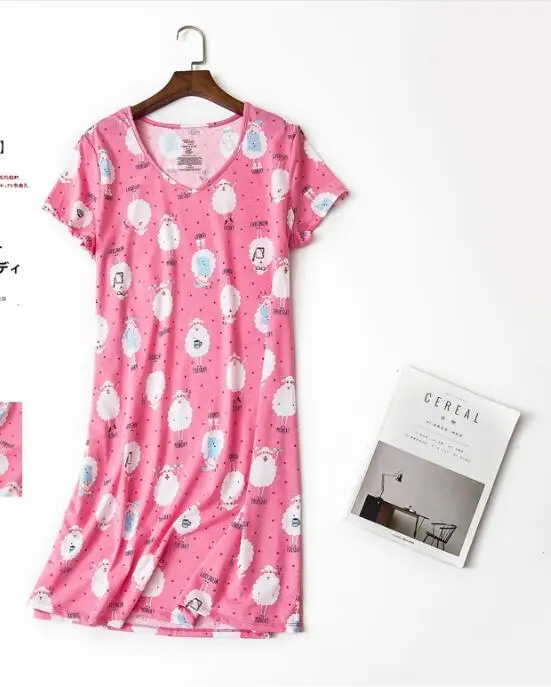 Для женщин sleepdress Лето хлопок с коротким рукавом Цветы Свободные Тонкий пижамы Большие размеры для отдыха Домашняя одежда пижамы