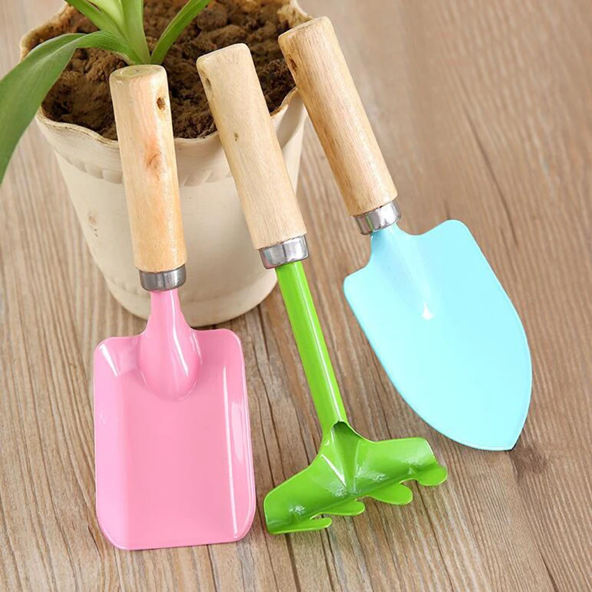 Hot Selling 3PC/set Mini Garden Hand Tool Kit Plant Gardening Shovel Spade Rake with Wood Handle Metal Head for Gardener | Инструменты