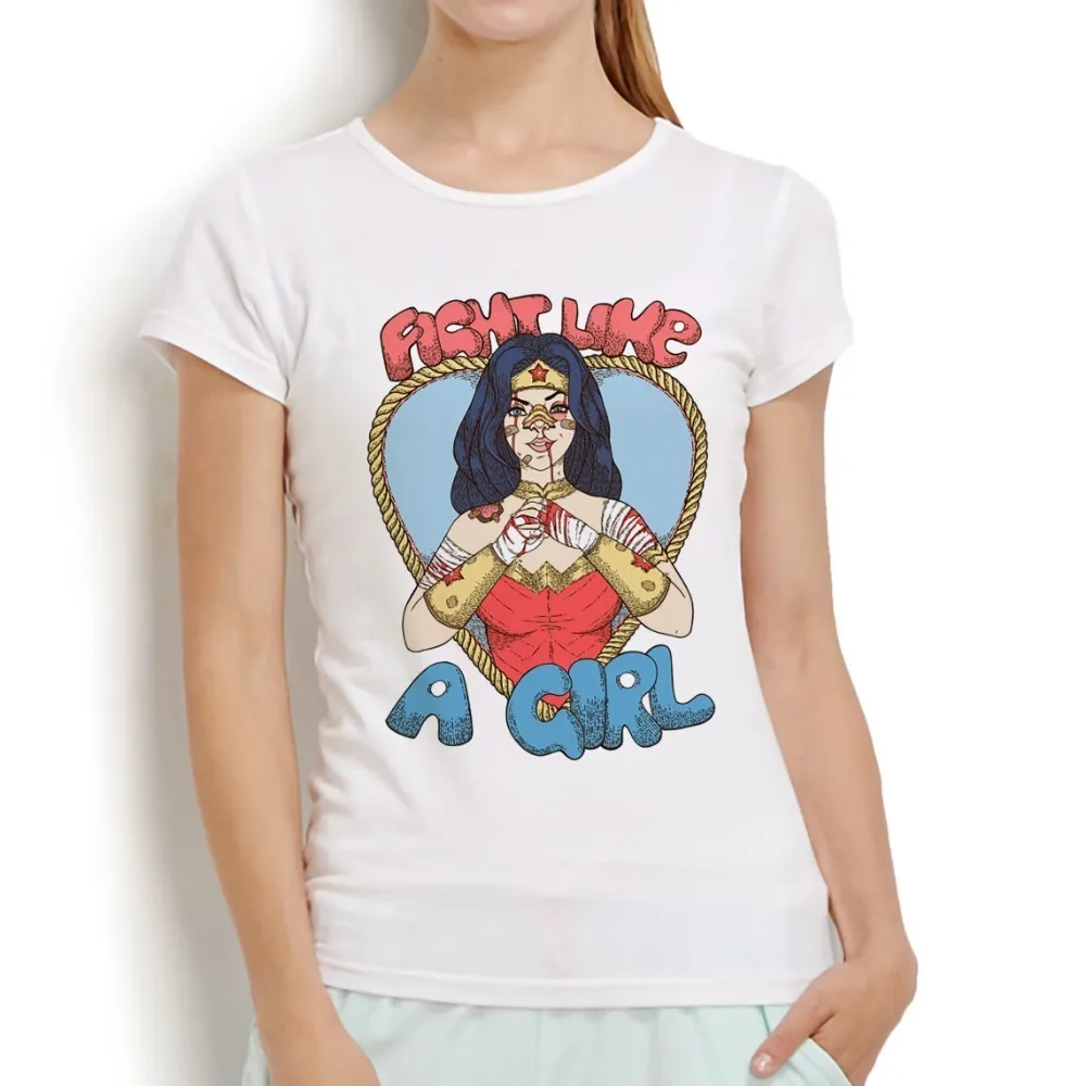 

Fight like a wonder girl power funny tshirt women 2018 summer new white casual short sleeve o-neck femme cute feminist t shirt