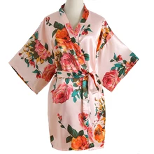 Розовый цветочный свадебный халат невесты, Пижамный костюм из вискозы атласные шарфы, кимоно, халат, Повседневная Ночная одежда гейши, домашняя одежда